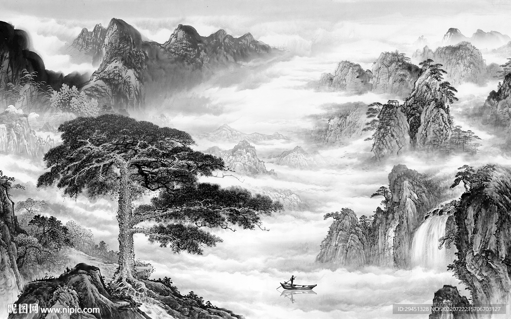 电视 意境灰色山水 Tif分层