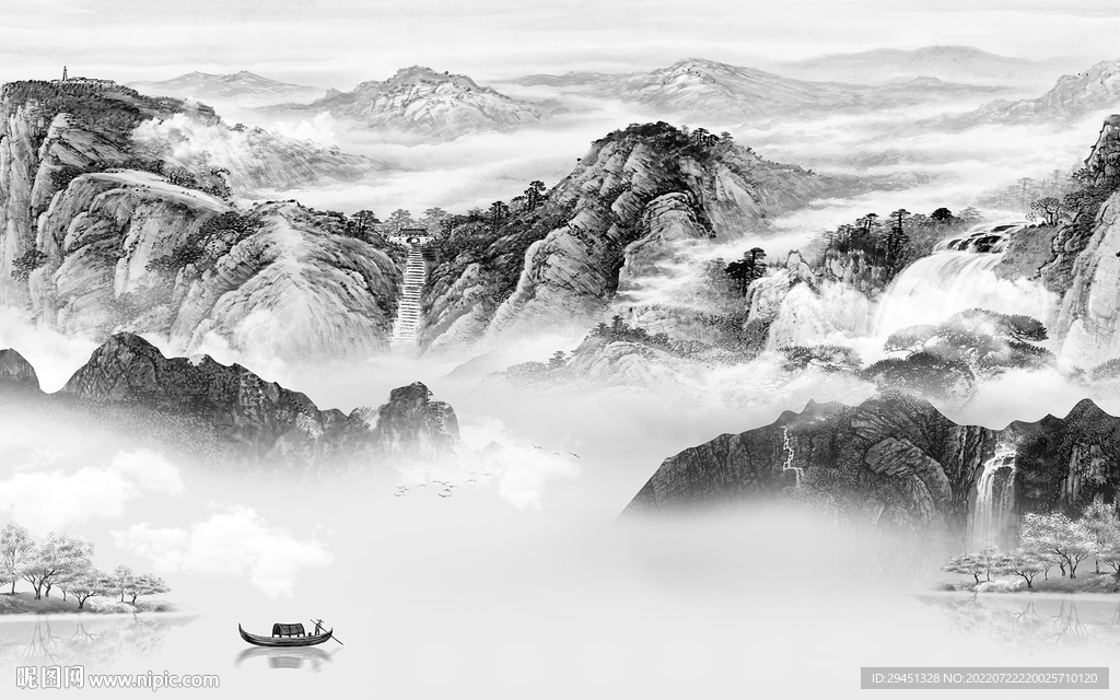 高清 意境灰色山水 Tif分层