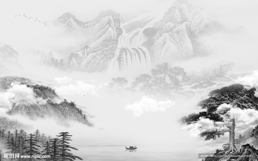 高档灰色中式山水 Tif分层