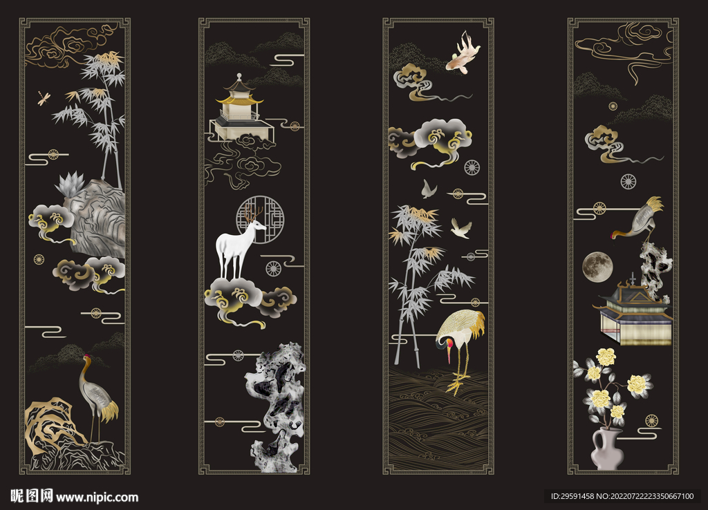 手绘梅兰竹菊玄关装饰画