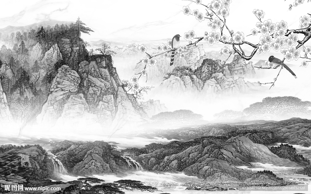  山水最新灰色墙画 TIf分层