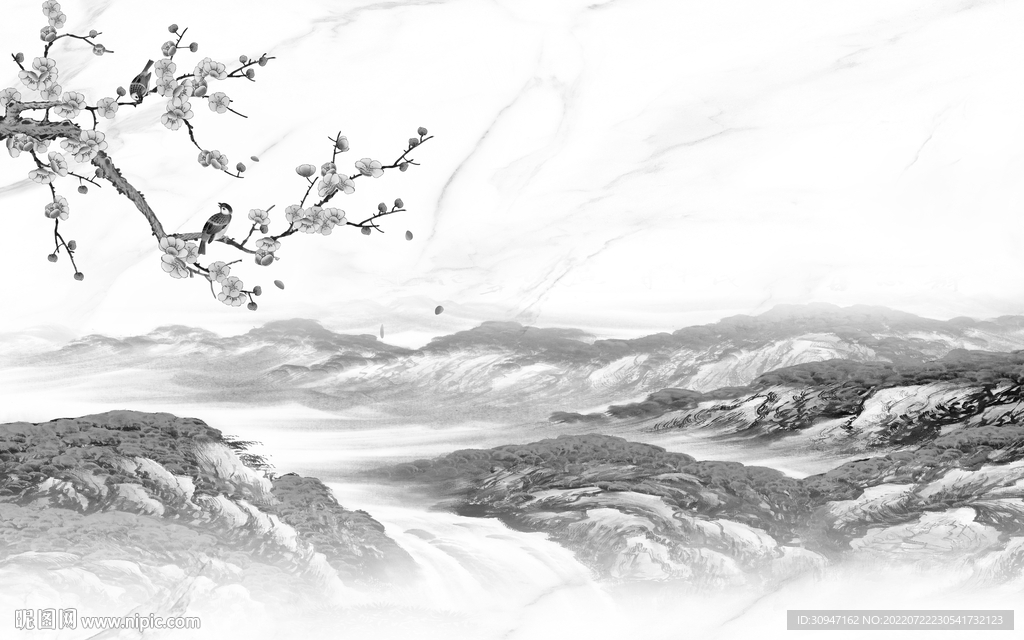 新品 灰色新山水画 TIf分层