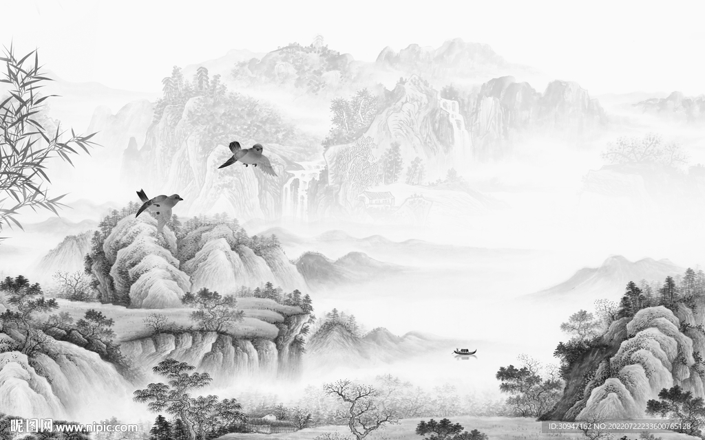 中国风灰色新山水画 TIf分层