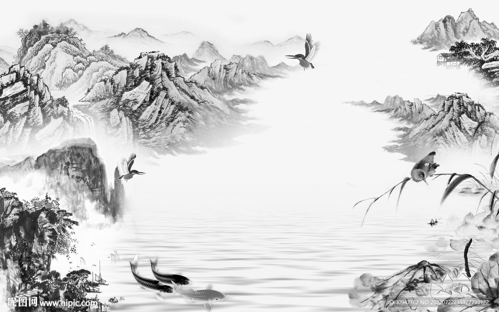 高档灰色新山水画 TIf分层