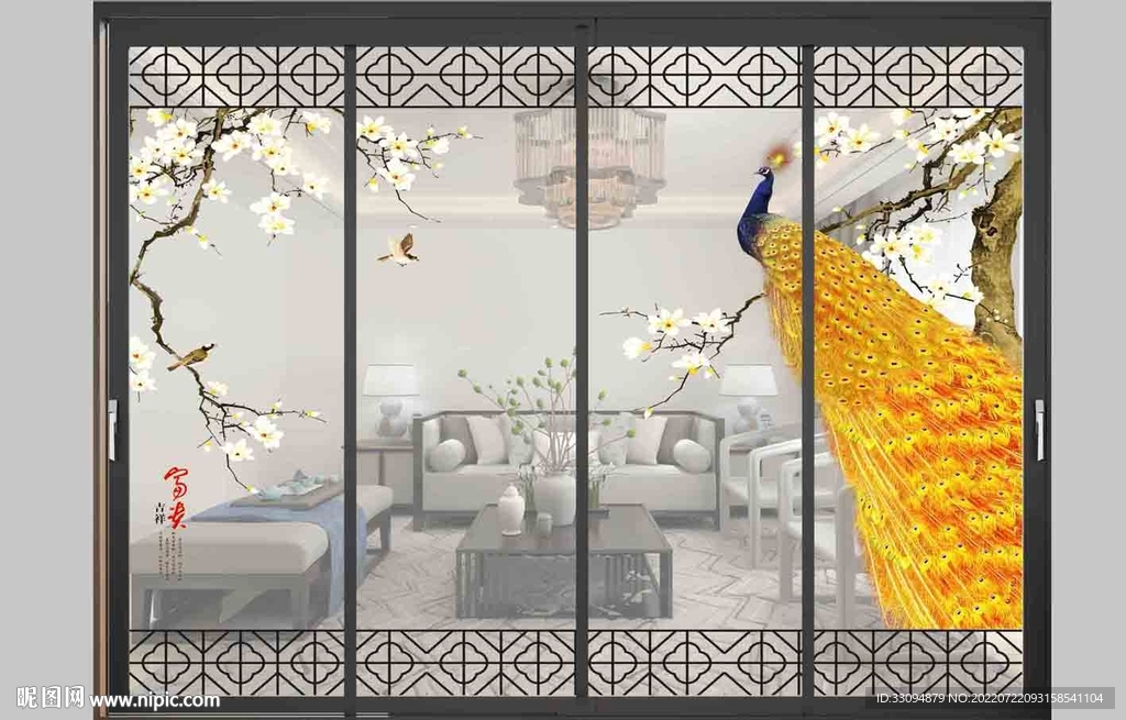 高清分层透明底推拉门打印图