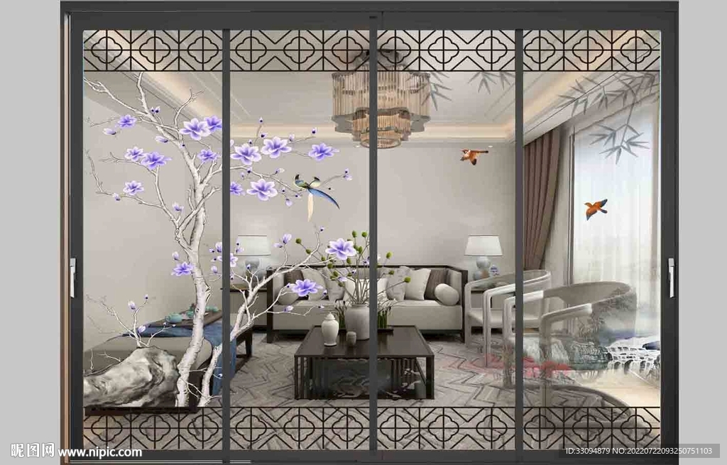 高清分层透明底推拉门打印图