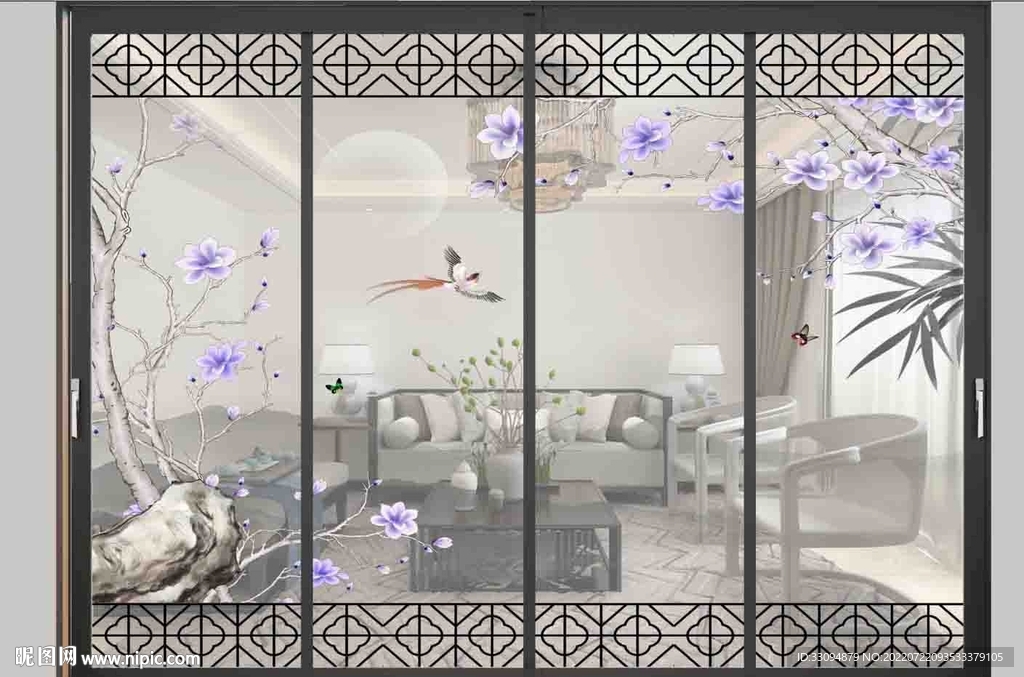 高清分层透明底推拉门打印图