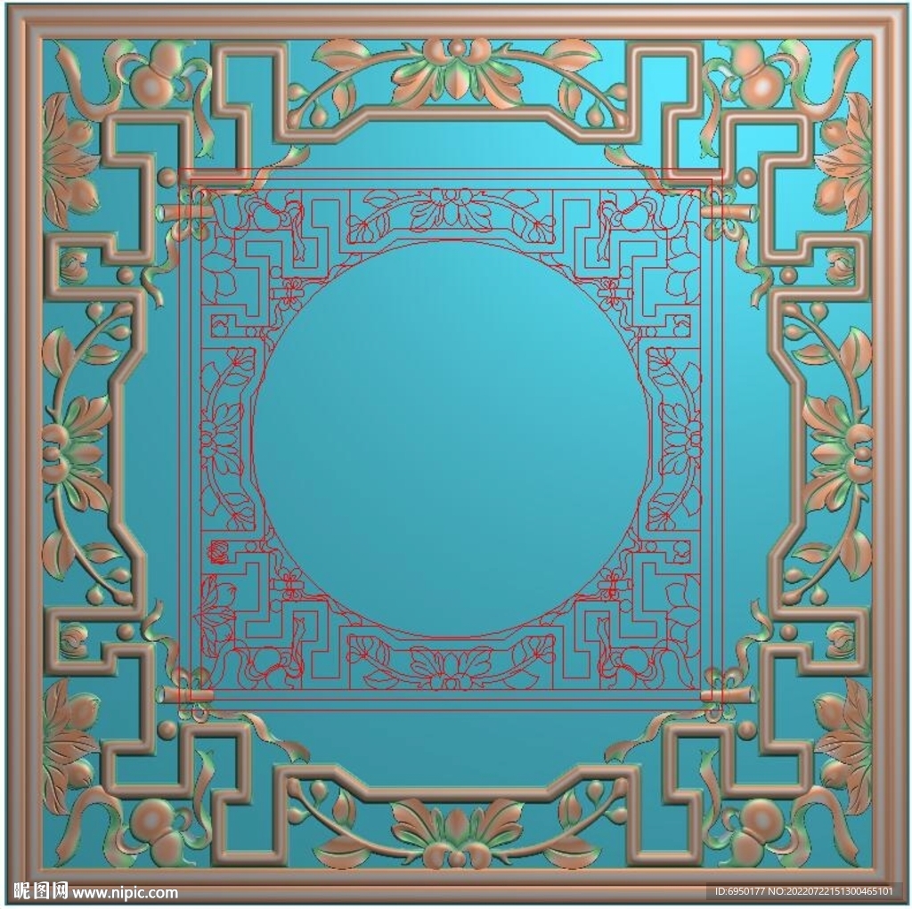 博古镂空桃子葫芦边框精雕图灰度