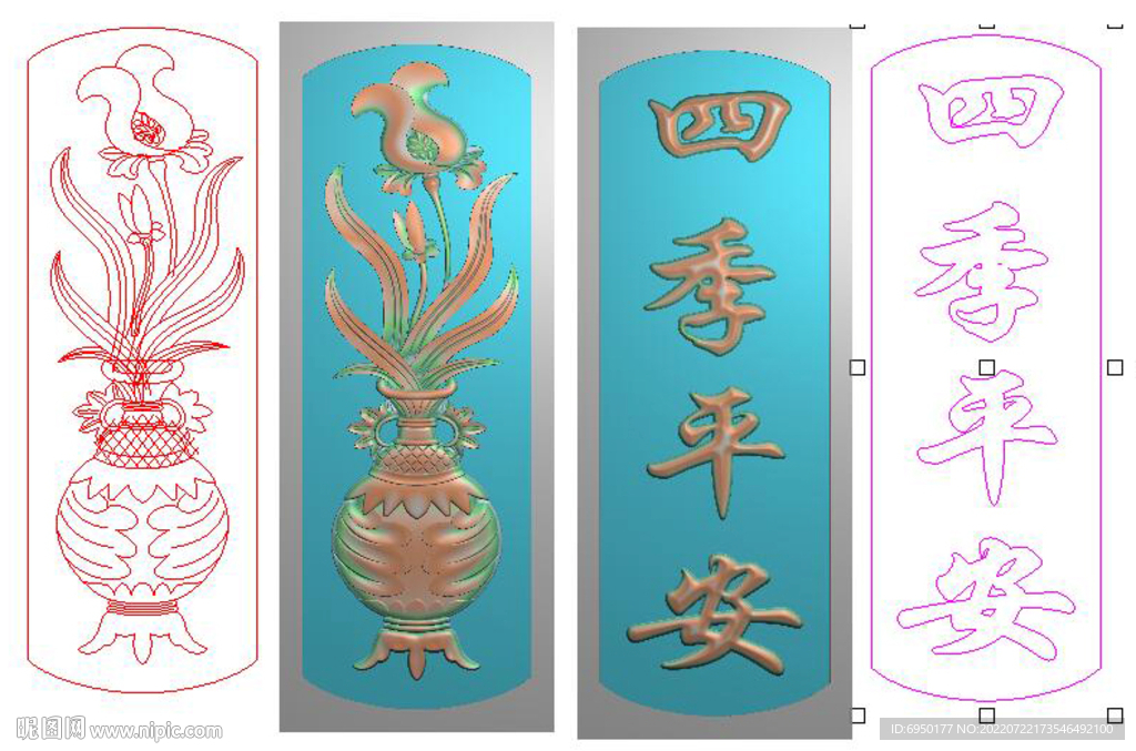 仿古兰花花瓶背板门板精雕图灰度