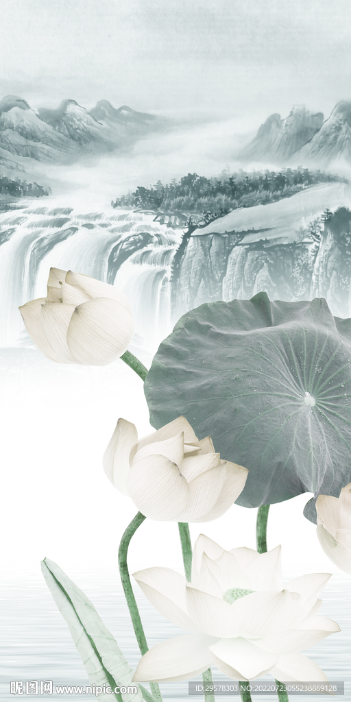 荷花 现代山水玄关 Tif分层