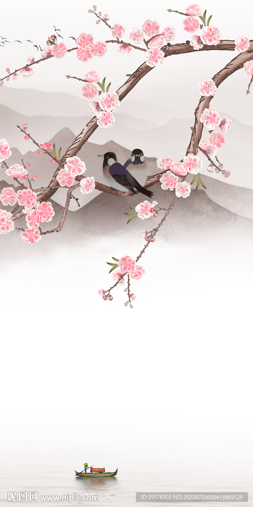 花鸟 现代山水玄关 Tif分层