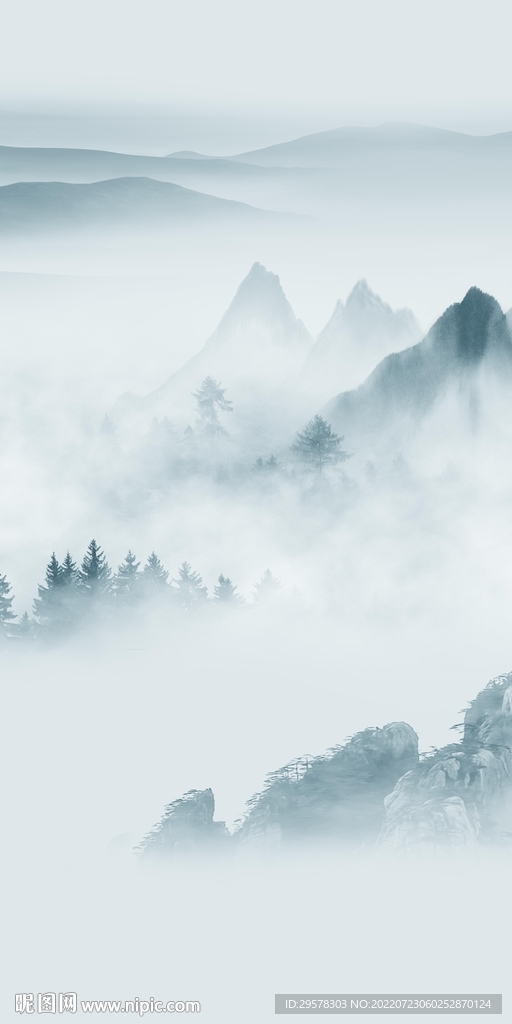 中式现代山水玄关 Tif分层