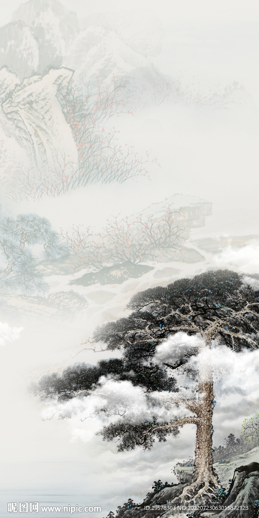 国画现代山水玄关 Tif分层