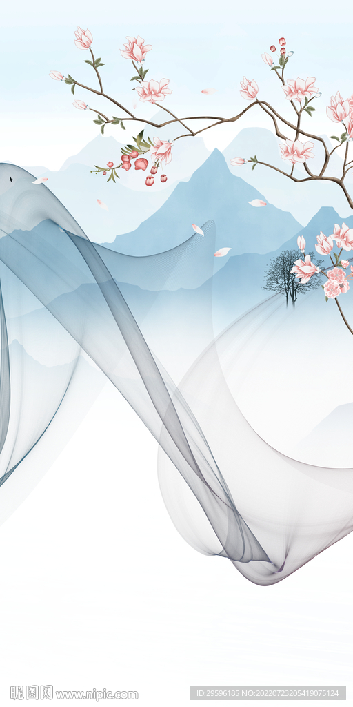 线条简约玄关山水 Tif分层