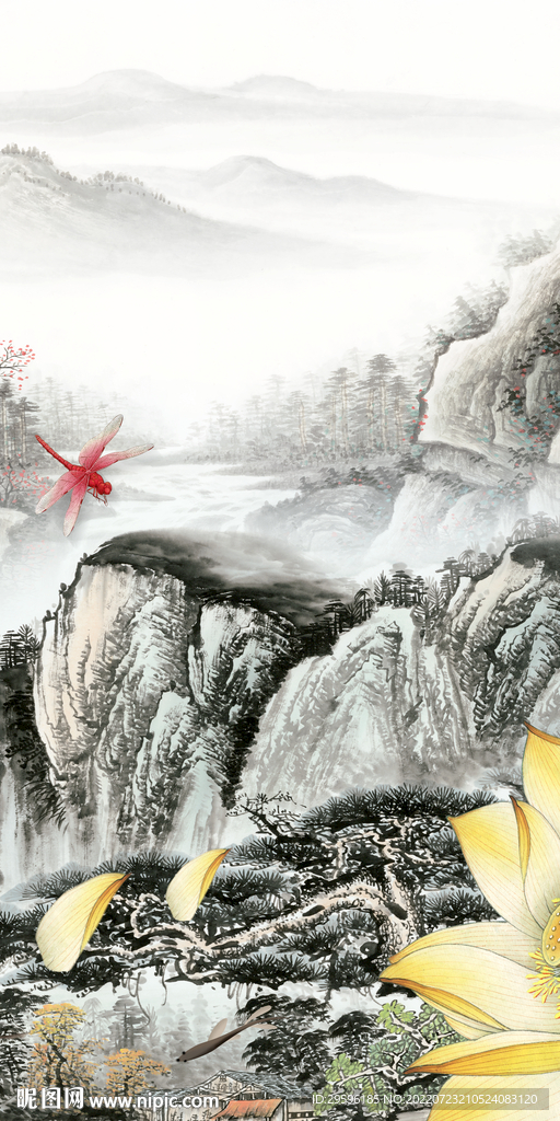 别墅简约玄关山水 Tif分层