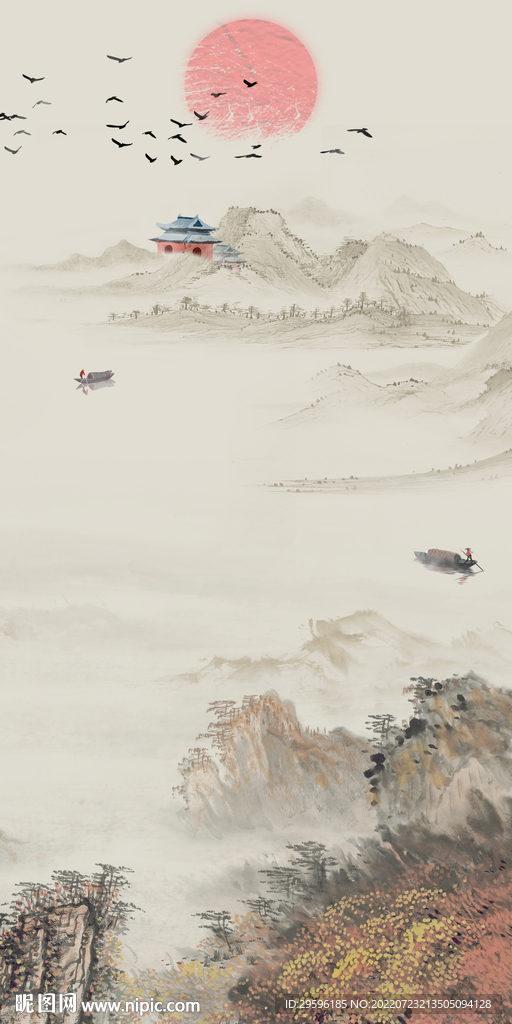 爆款简约玄关山水 Tif分层