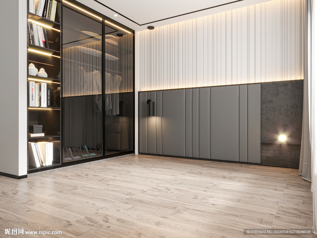 现代极简轻奢卧室场景效果图