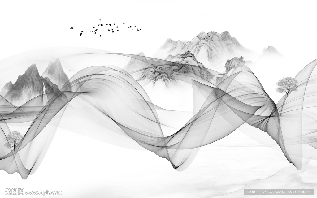 简约灰色中式山水 TiF分层