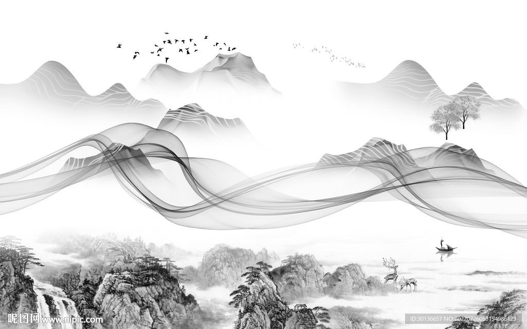 别墅 新灰色山水画 TiF分层