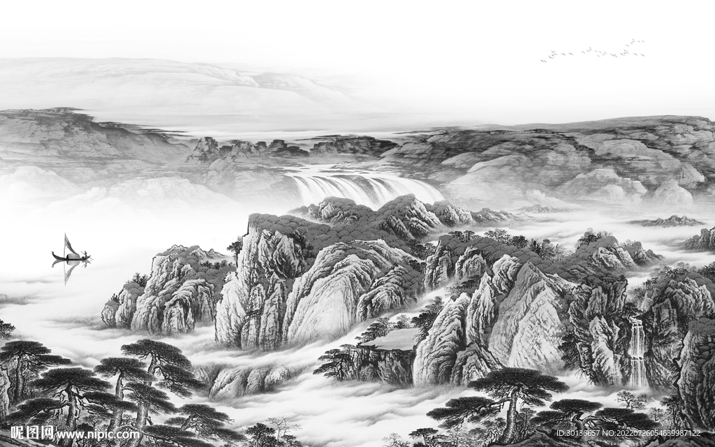 高档灰色中式山水 TiF分层