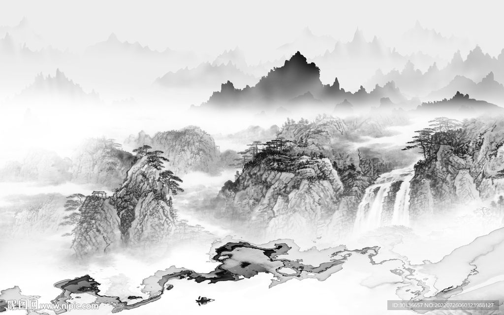 新中式新灰色山水画 TiF分层