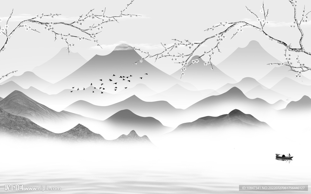 别墅客厅灰色山水 TIf分层