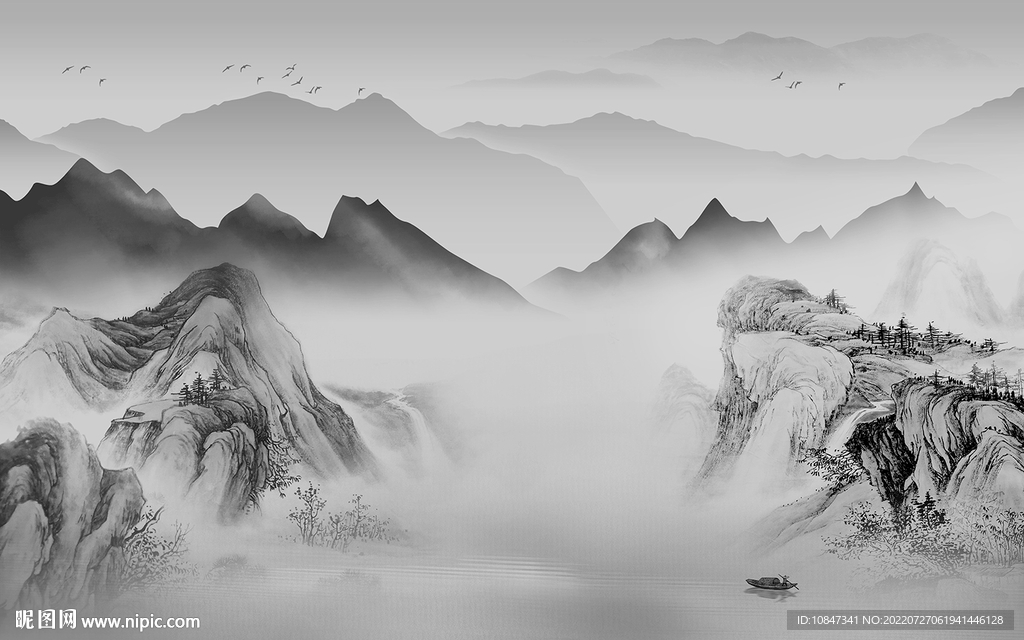 爆款 客厅灰色山水 TIf分层