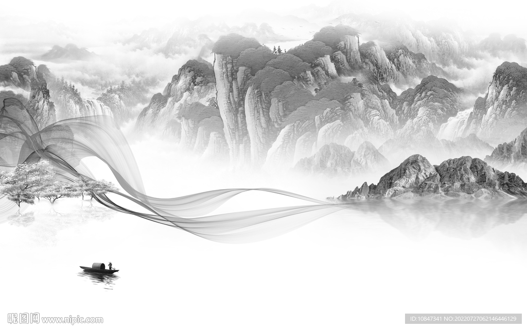 新品客厅灰色山水 TIf分层