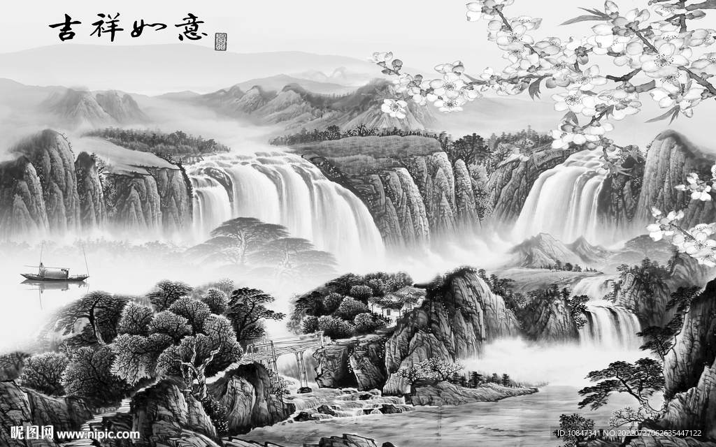 最新客厅灰色山水 TIf分层