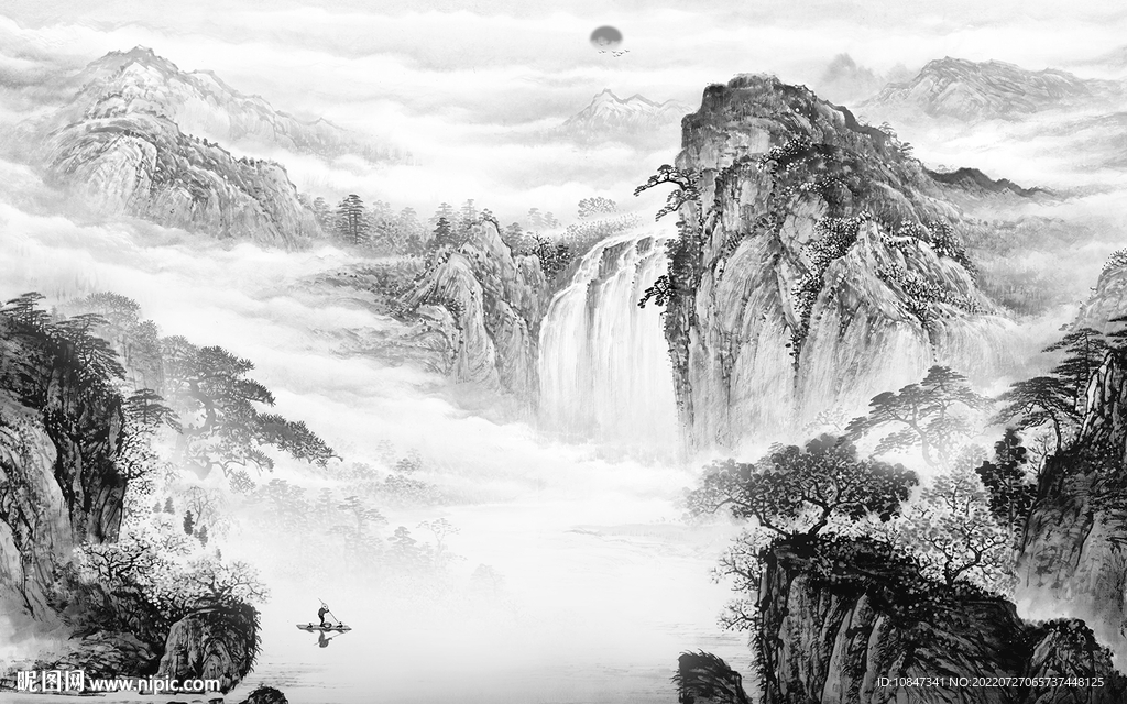 新中式客厅灰色山水 TIf分层