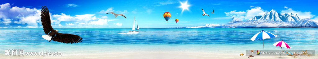 巨幅蓝天白云大海