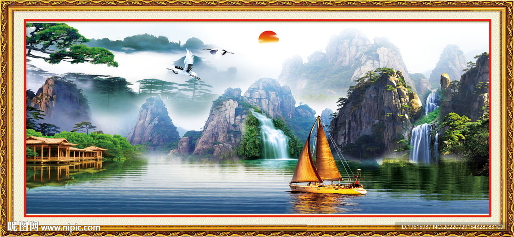 流水生财  江山如画  风景画