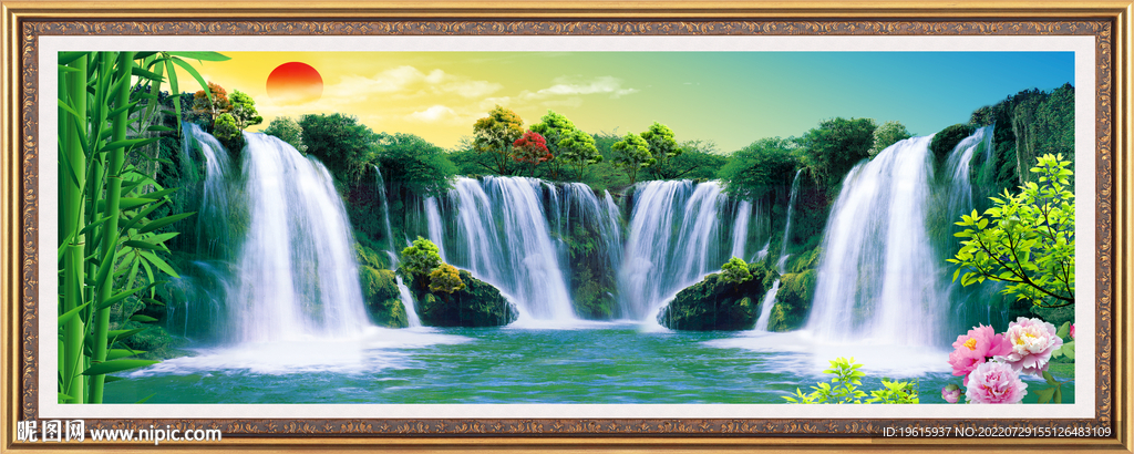 流水生财 江山如画 风景画