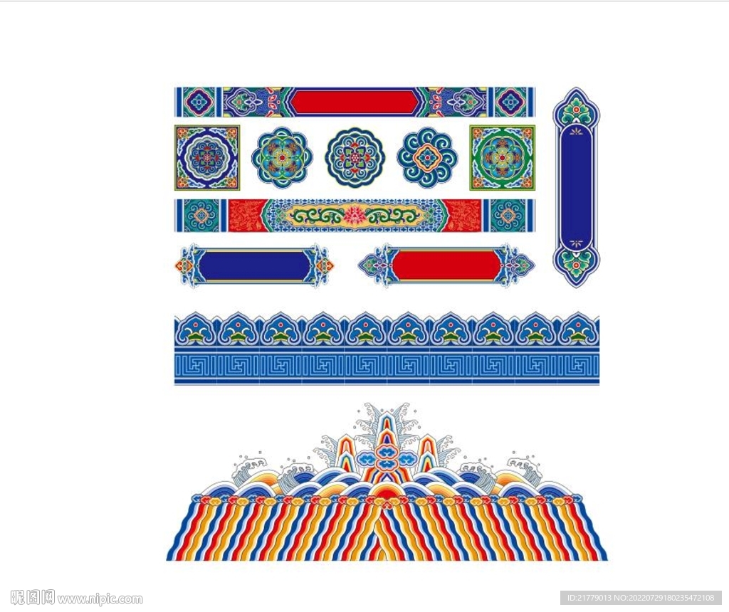 中式屋檐古建彩绘建筑