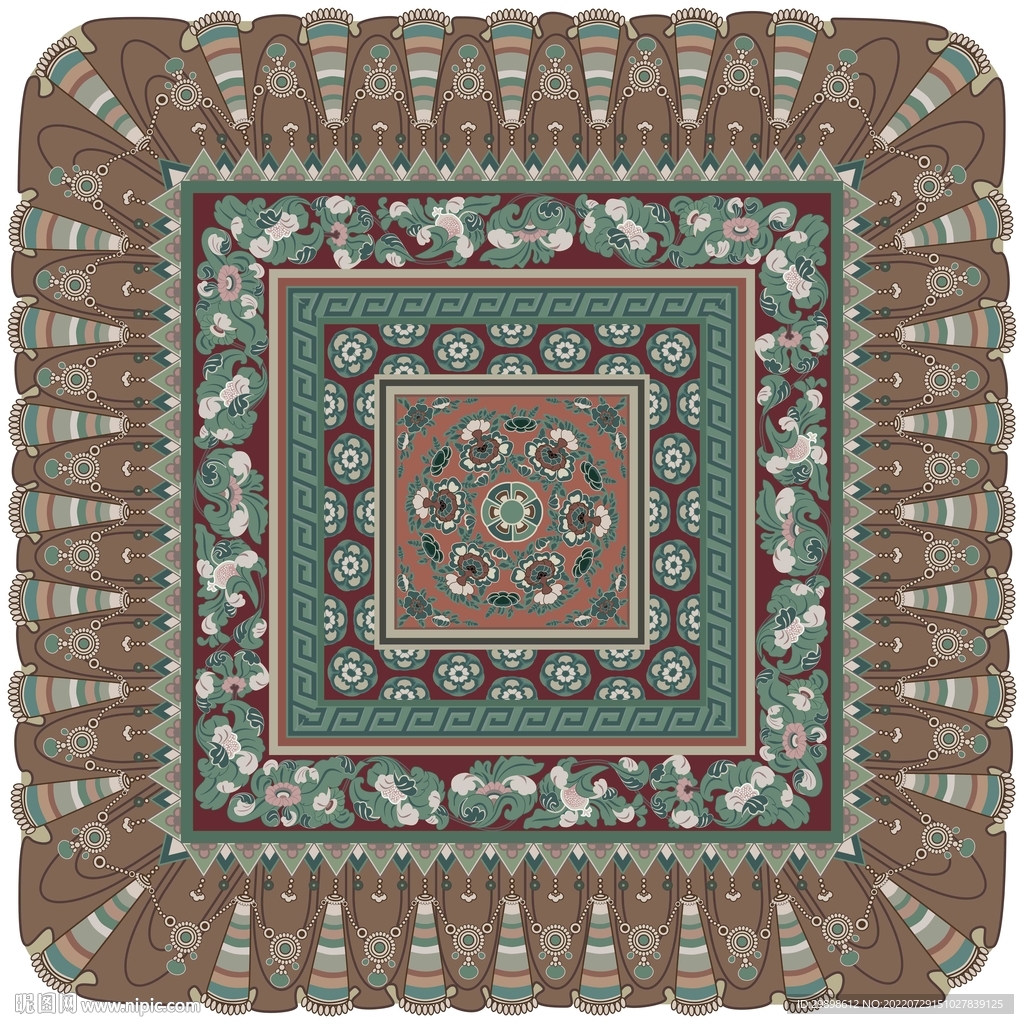 敦煌莫高窟壁画石榴茶花藻井图案