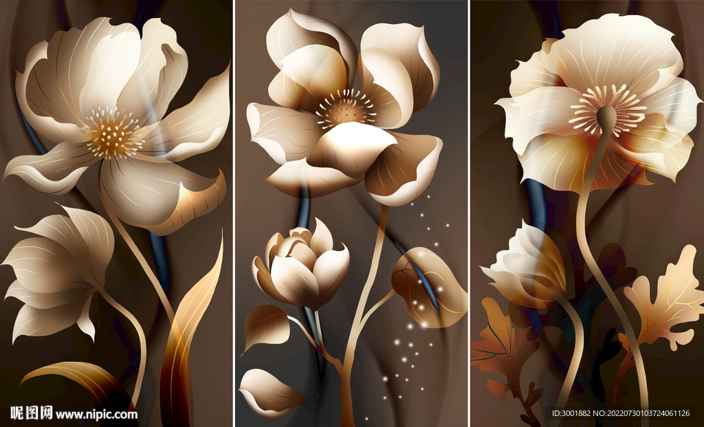 轻奢装饰画 三联画 花朵