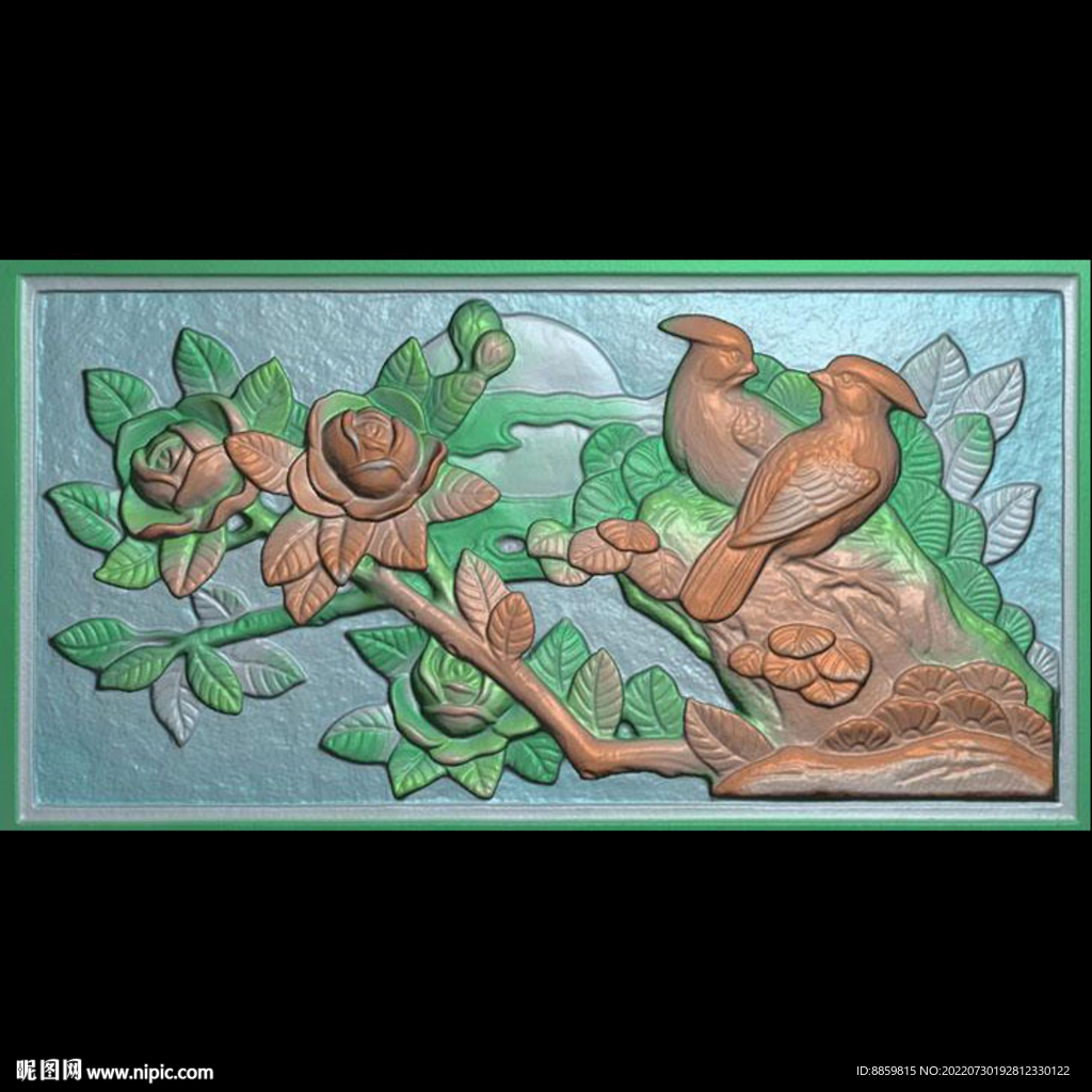 精雕图花开富贵花鸟图