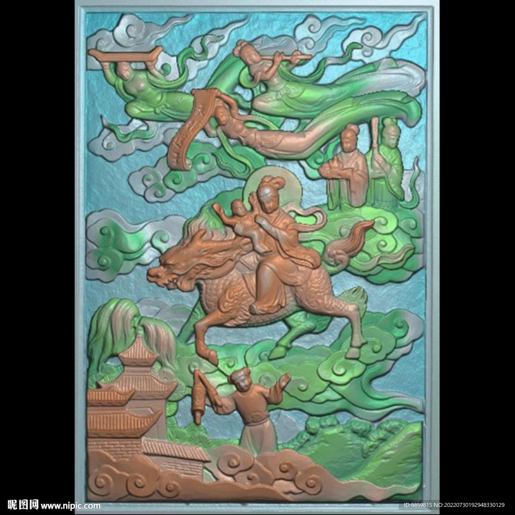 麒麟仙女精雕图人物观音送子