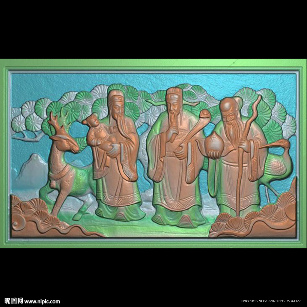 精雕图扫描 寺庙三星人物