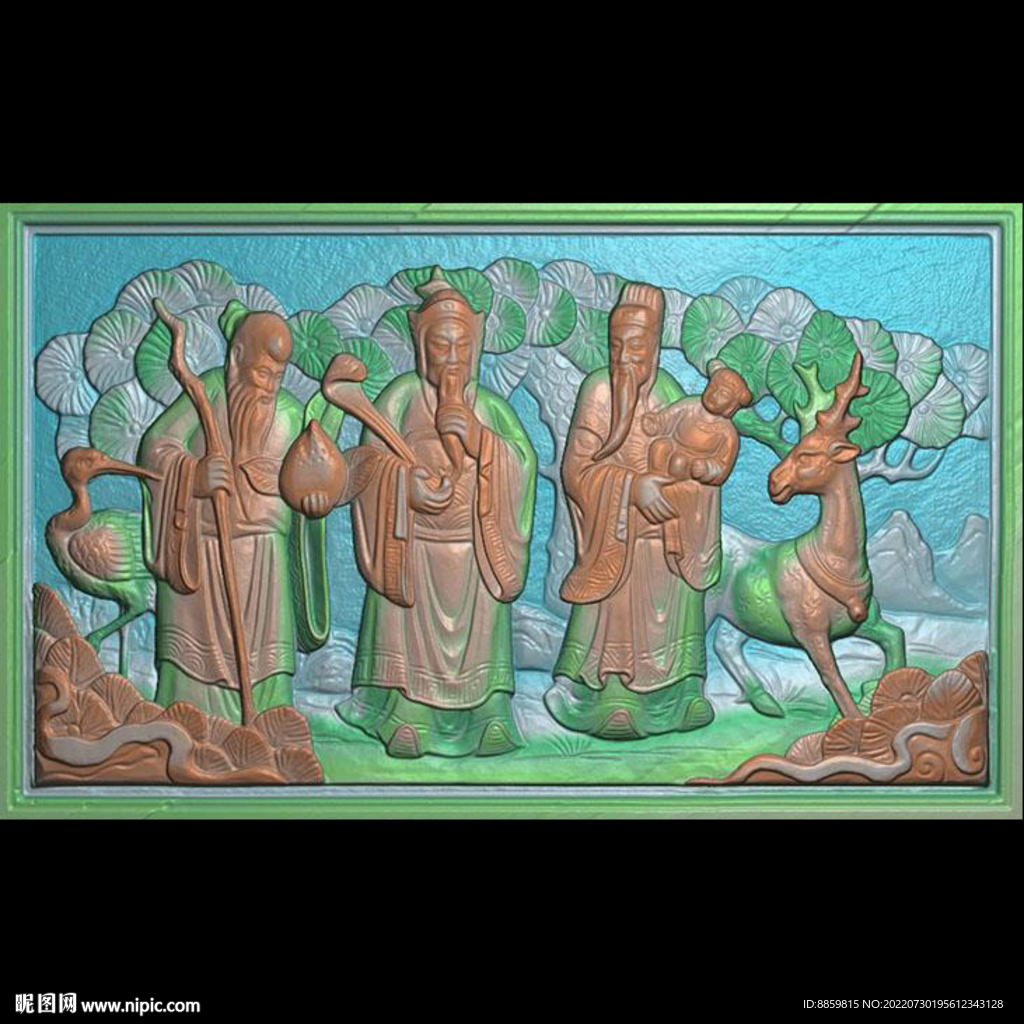 精雕图扫描古建砖雕寺庙三星人物