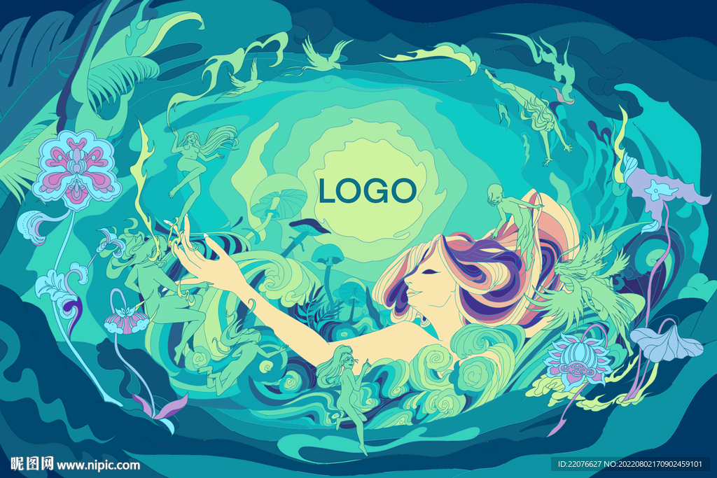 蓝绿主背景渐变云雾