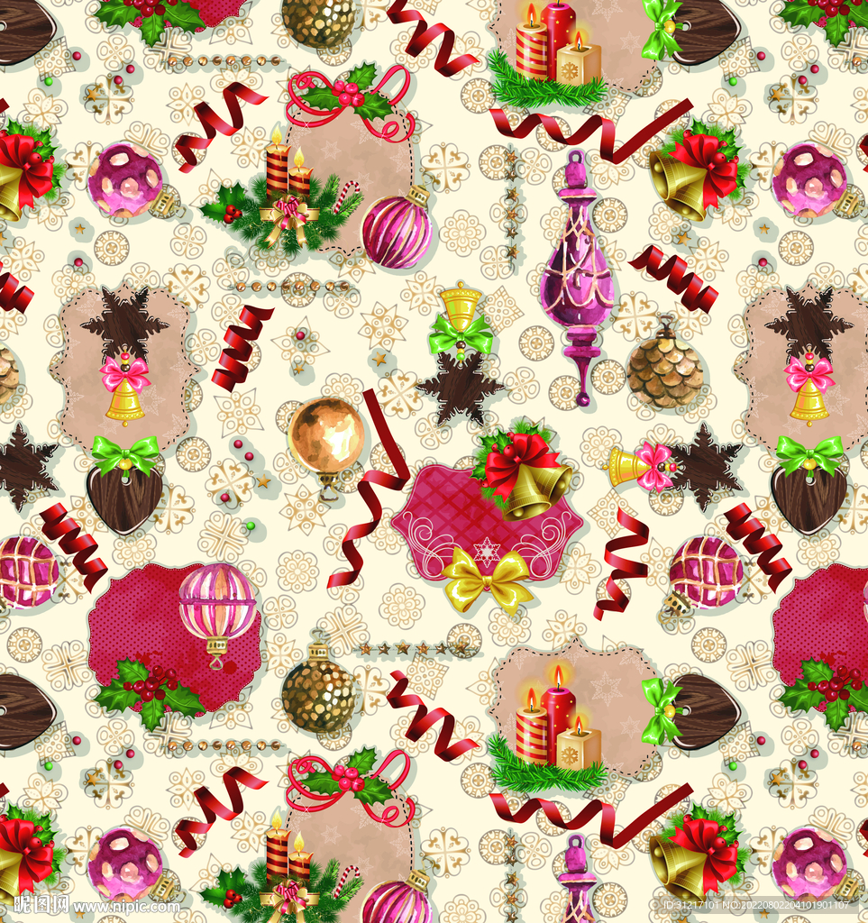 数码印花 圣诞花型 面料印花图