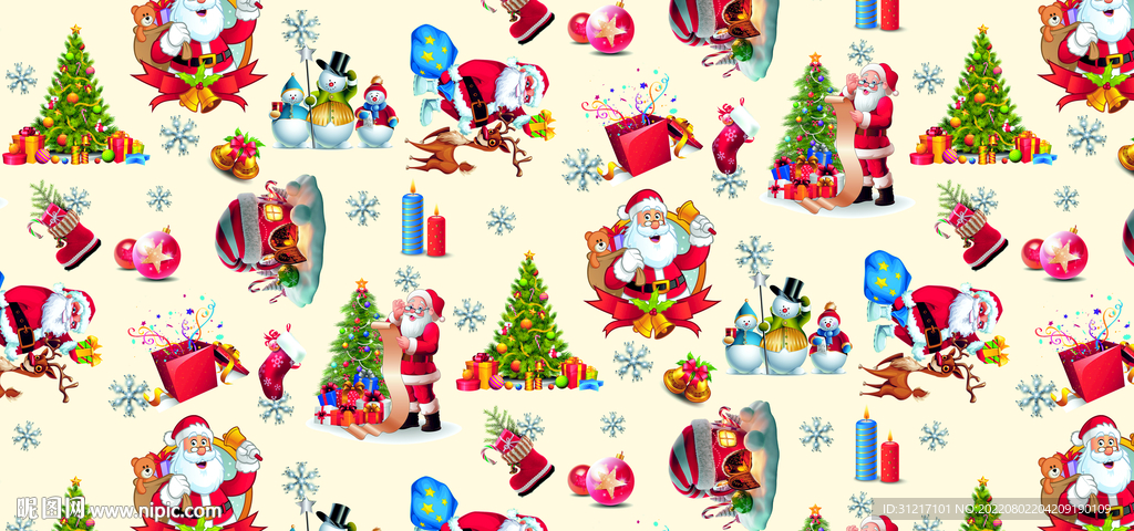 数码印花 圣诞花型 面料印花图