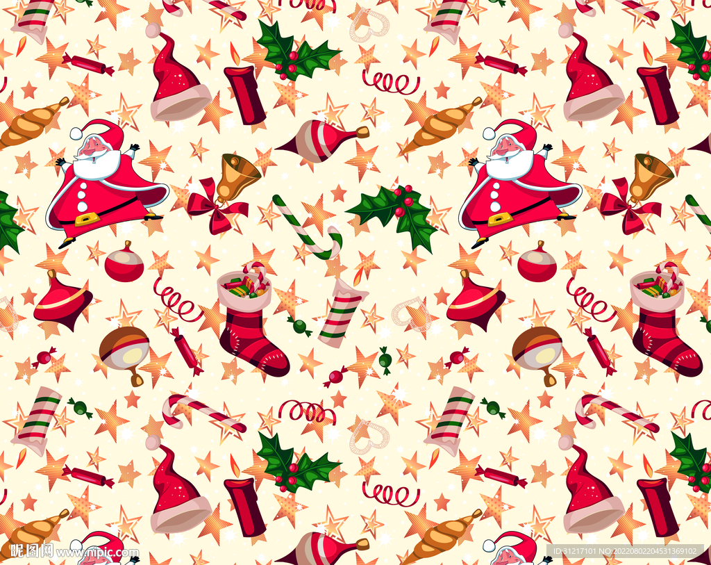 数码印花 圣诞花型 面料印花图