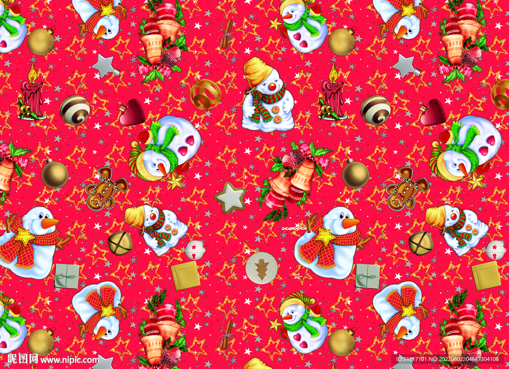 数码印花 圣诞花型 面料印花图