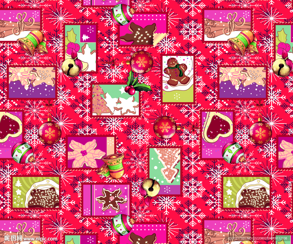 数码印花 圣诞花型 面料印花图