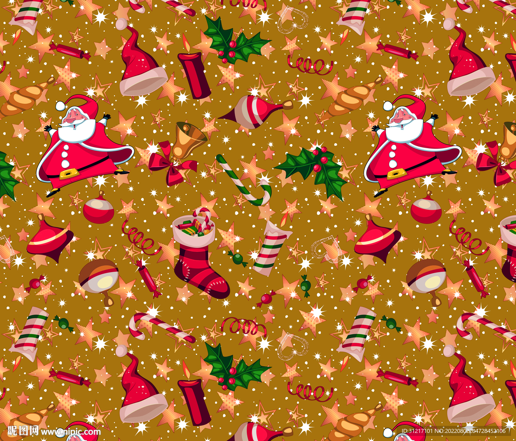 数码印花 圣诞花型 面料印花图