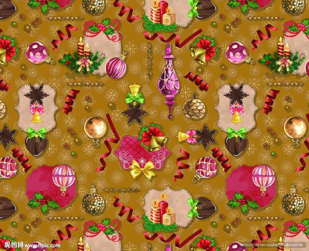 数码印花 圣诞花型 面料印花图