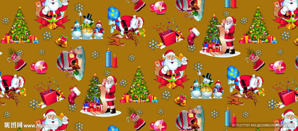 数码印花 圣诞花型 面料印花图