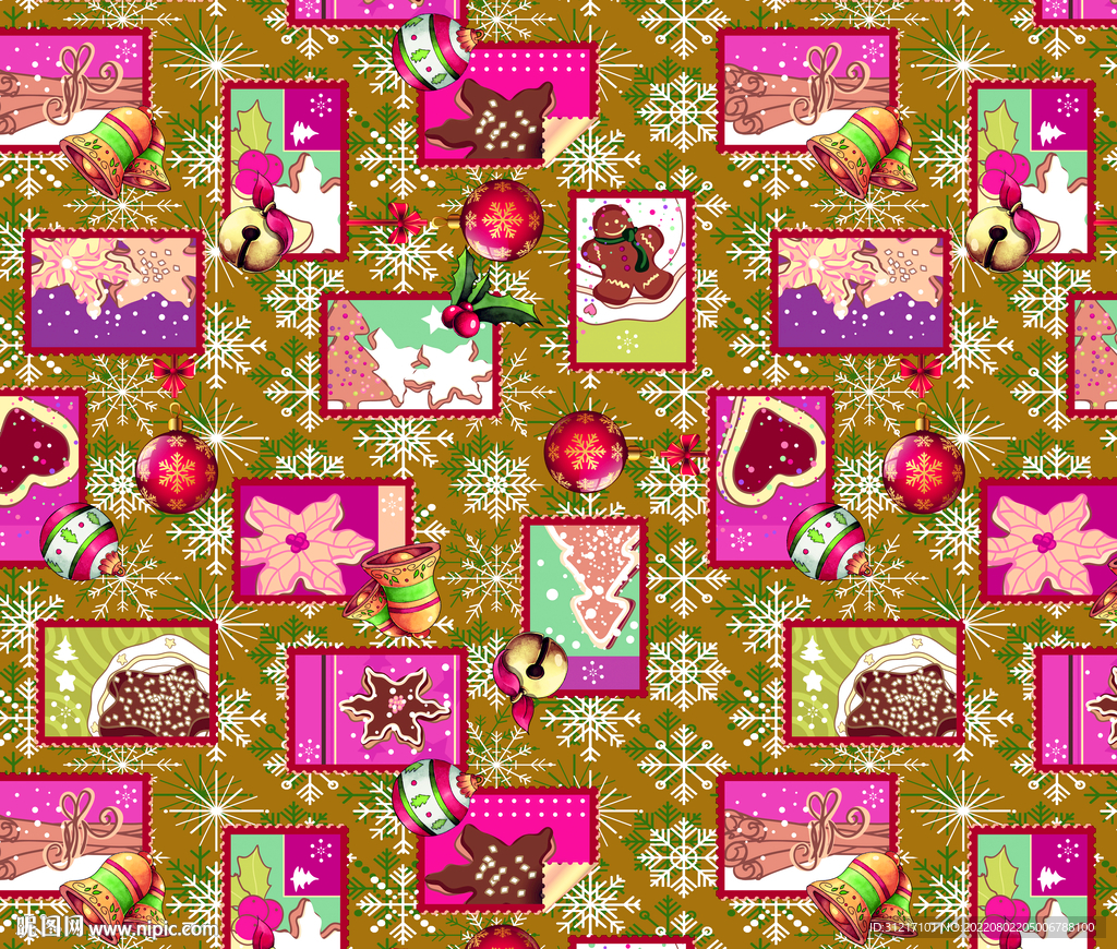 数码印花 圣诞花型 面料印花图